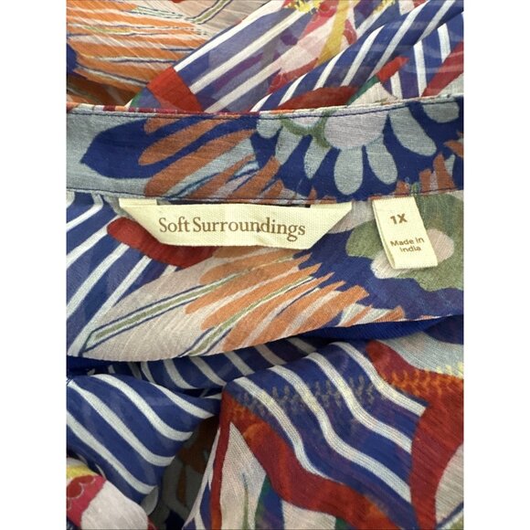 Soft Surroundings Women's Plus 1X Chiffon Tunic + Tank Embroidered Blue Multi Fl - Picture 9 of 12